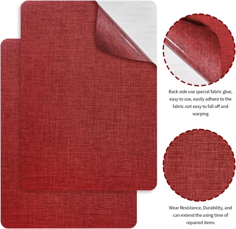 EMORBALS 2Pcs 8 * 11Inch Couch Patches Repair Fabric, Self-Adhesive Couch Repair Patch with Strong Glue, Repair Patch for Sofa, Tote Bags, Car Seats, Furniture,Etc(Red) - Image 3